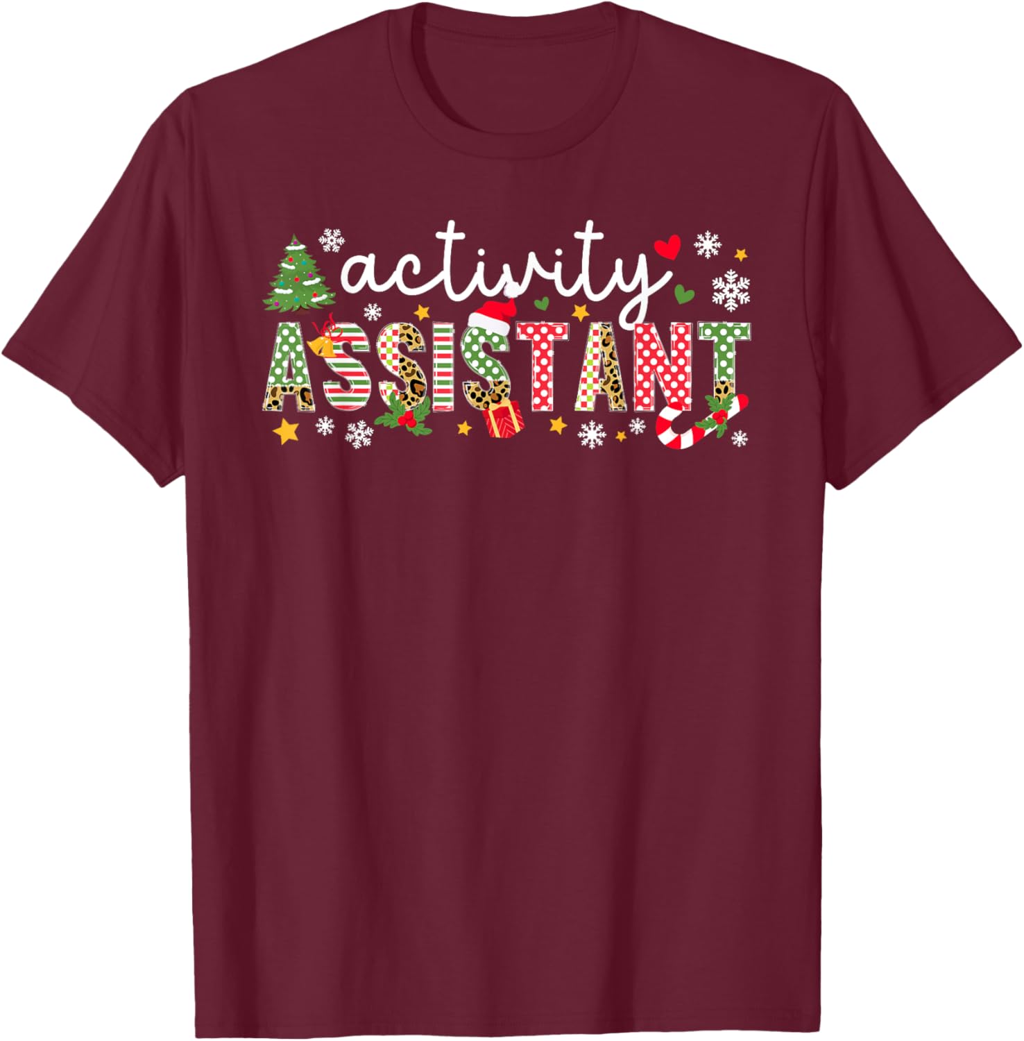 Activity Assistant Christmas Activities Assistant Xmas T-Shirt - T-Shirt | Maroon