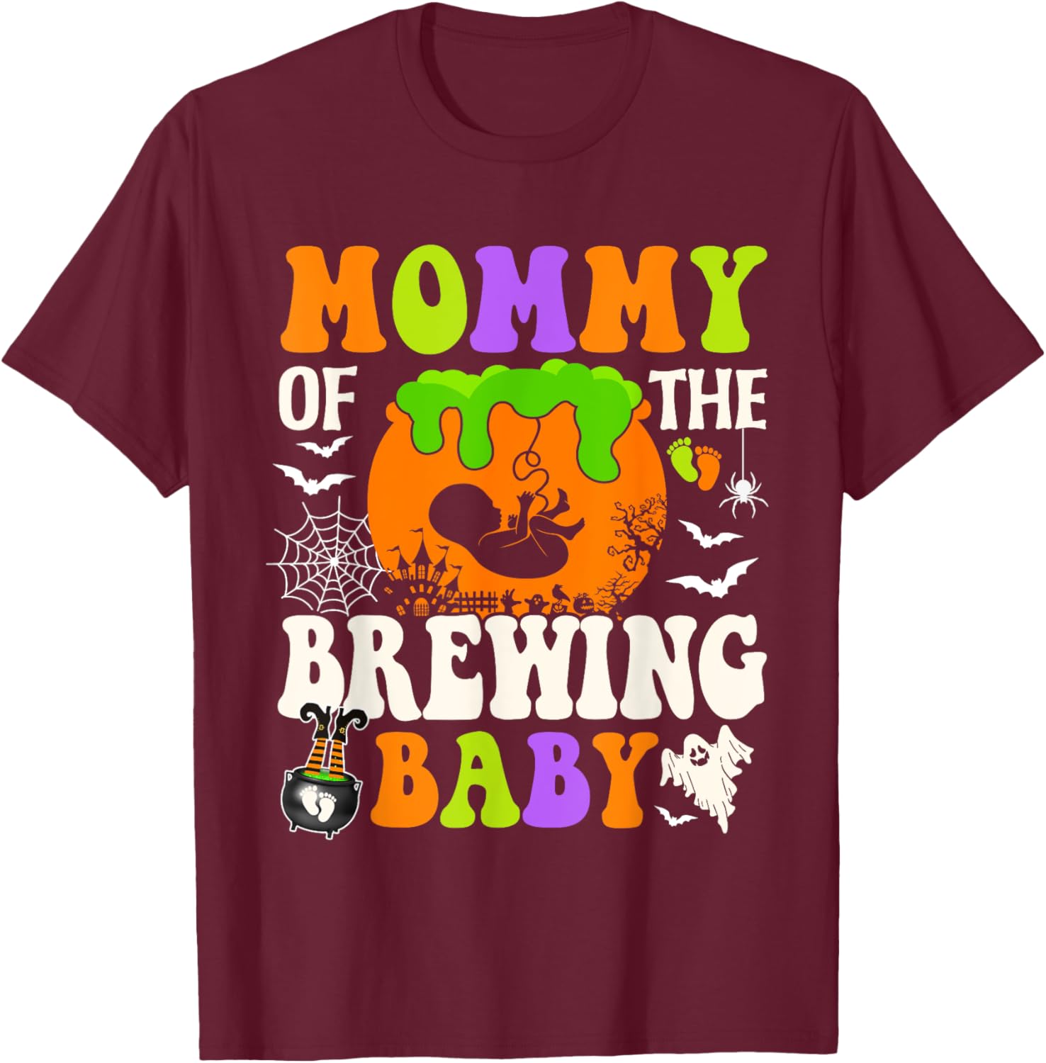 Mommy Of The Brewing Baby Halloween Pregnancy Baby Shower T-Shirt - T-Shirt | Maroon