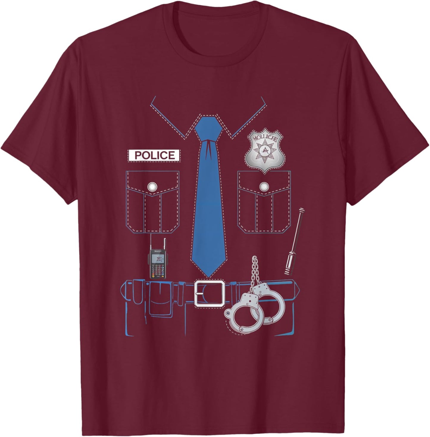 Police Officer Costume Police Uniform Kids Adults T-Shirt - T-Shirt | Maroon