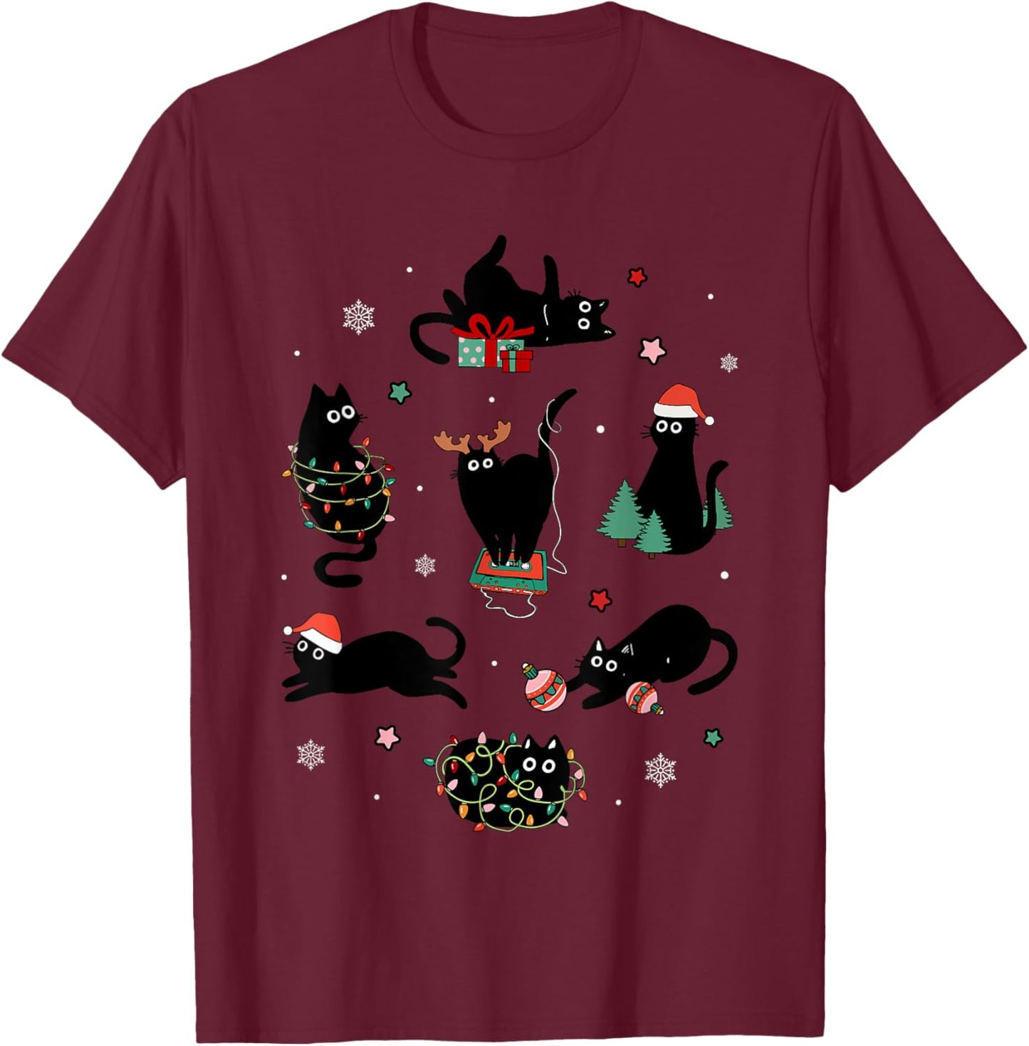 It's Fine I'm Fine Playful Black Cats Funny Kitten Christmas T-Shirt - T-Shirt | Maroon
