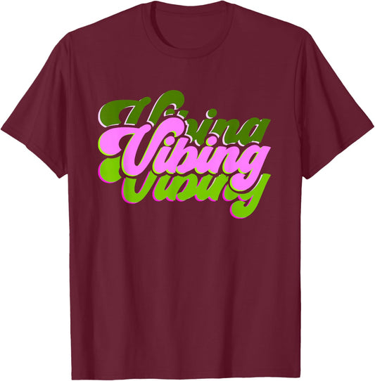 Pink and Green Vibing V2 Green and Pink Graphic T-Shirt - T-Shirt | Maroon
