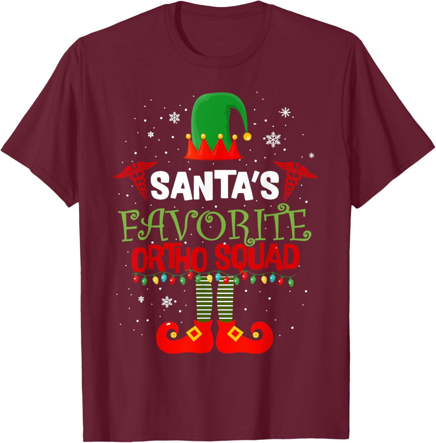 Santa Favorite Ortho Squad Elf Orthodontist Christmas Pajama T-Shirt - T-Shirt | Maroon