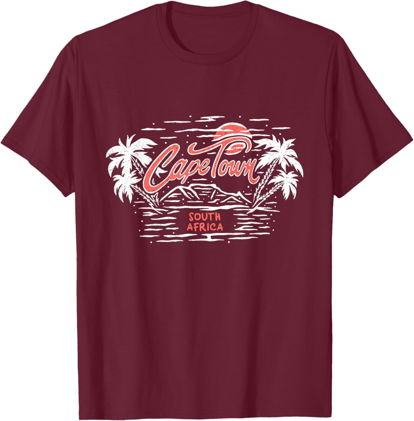 Retro Sunset Palm Tree Cape Town South Africa Beach Surf T-Shirt - T-Shirt | Maroon