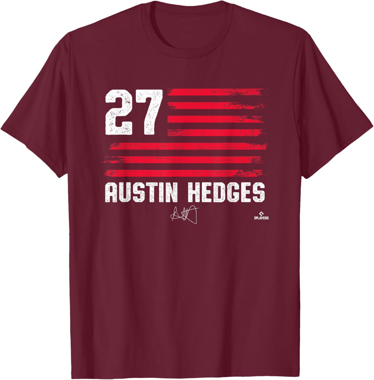 Flag Stripes Austin Hedges Cleveland Baseball MLBPA T-Shirt - T-Shirt | Maroon