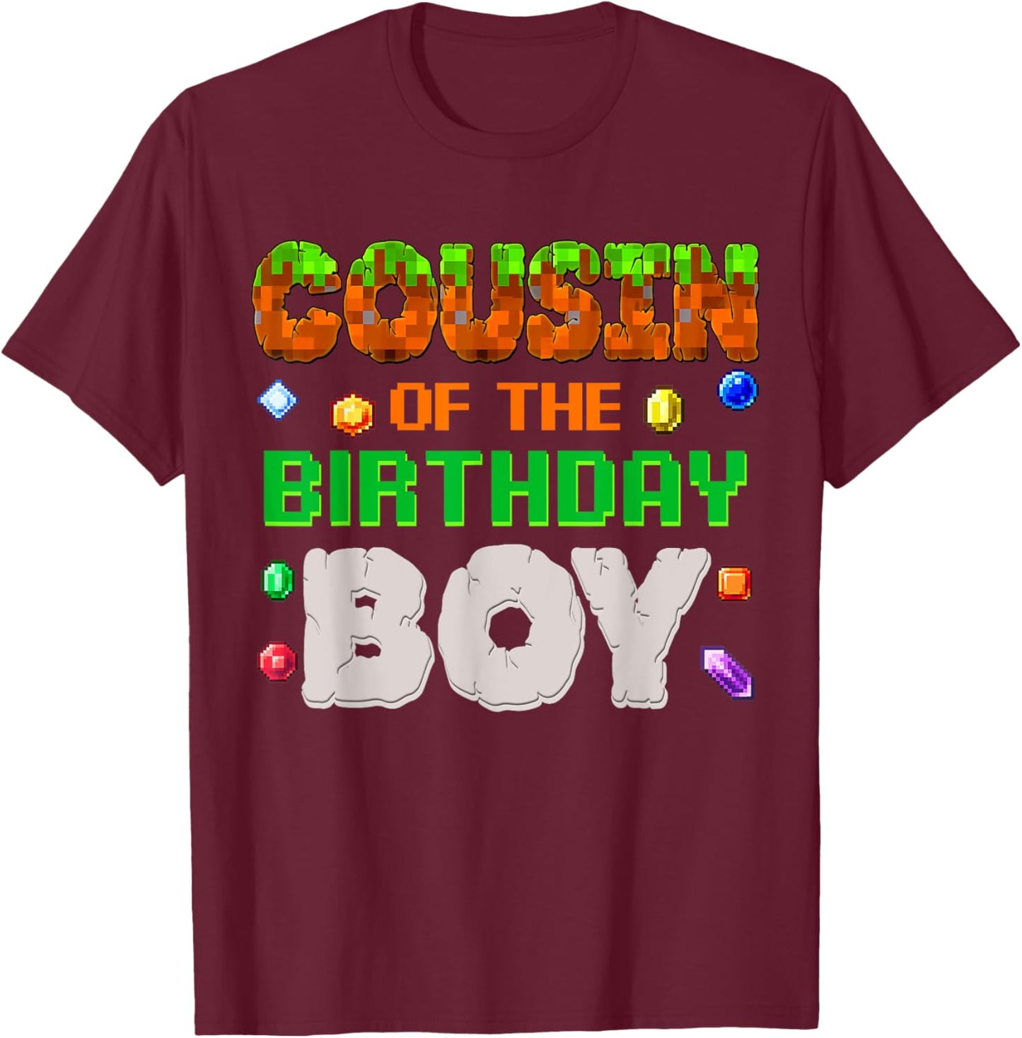 Cousin Of The Birthday Boy Video Gamer Black Boys' Birthday Pixel Number T-Shirt - T-Shirt | Maroon