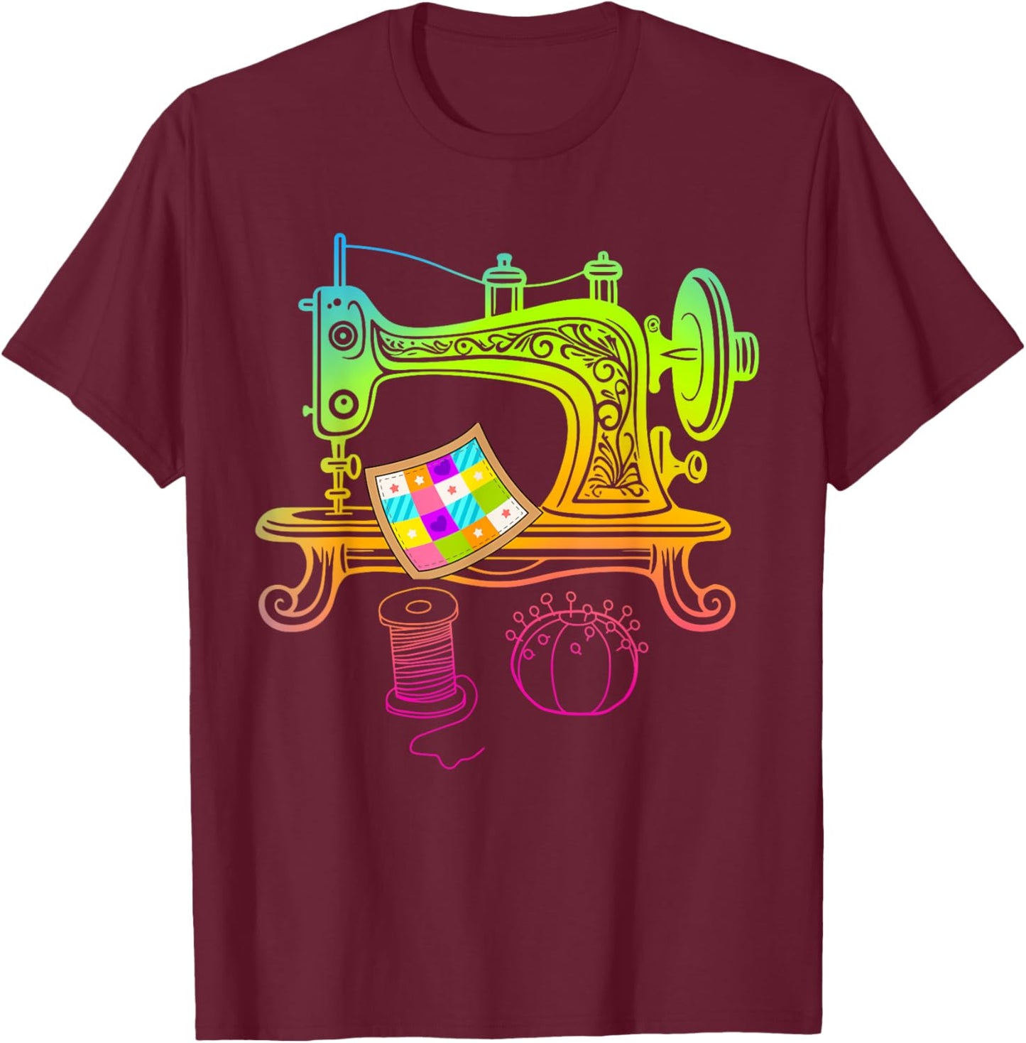 Quilting Quilt Lover Quilter Colorful Sewing Machine T-Shirt - T-Shirt | Maroon