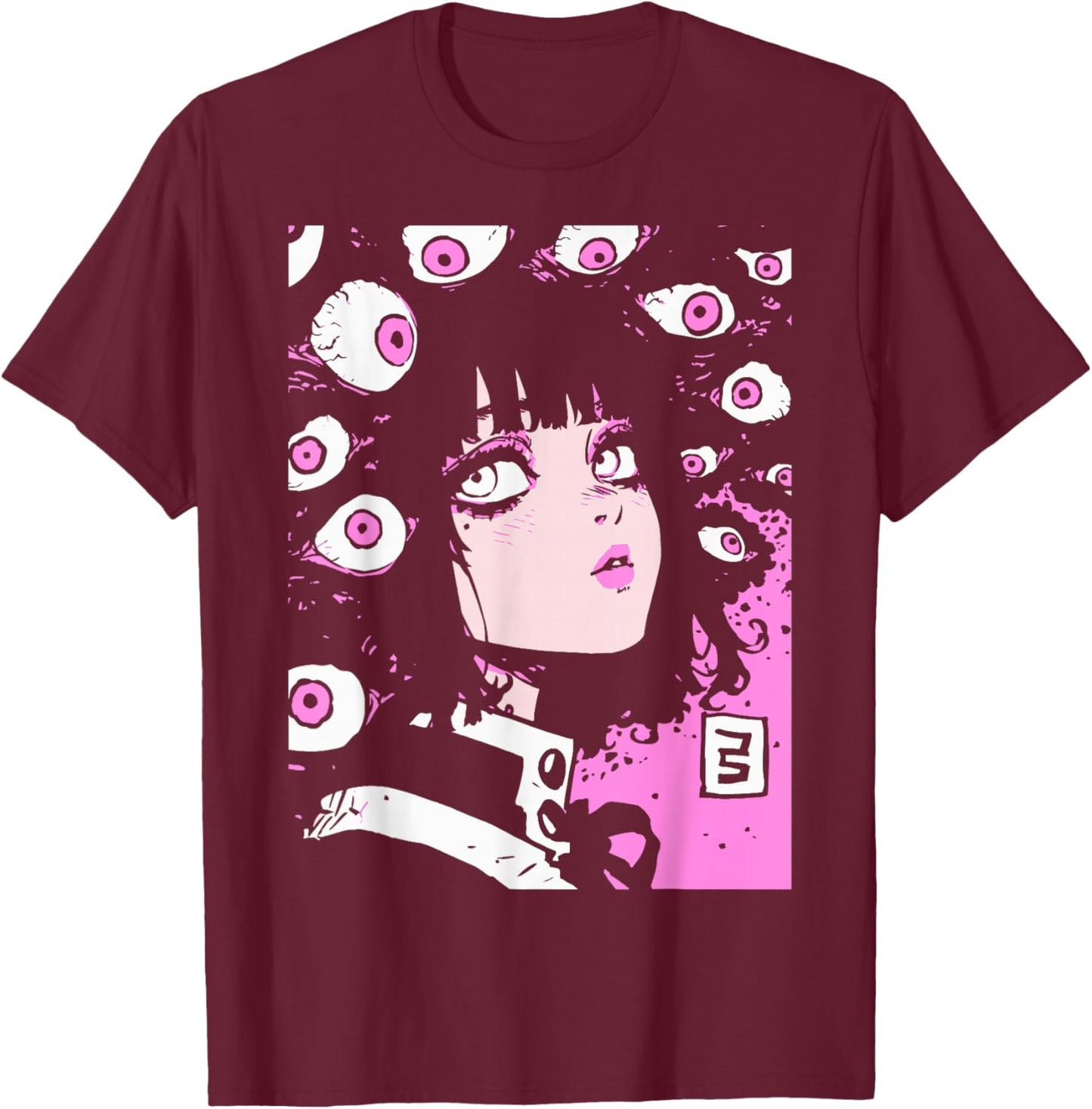 Horror Anime Manga | Japan Japanese Creepy Kawaii Goth T-Shirt - T-Shirt | Maroon