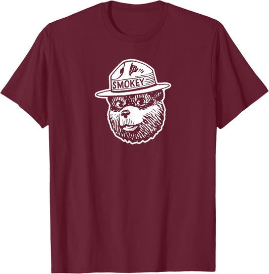 Vintage Smokey Bear Head Logo Only You Officially Licensed T-Shirt - T-Shirt | Maroon