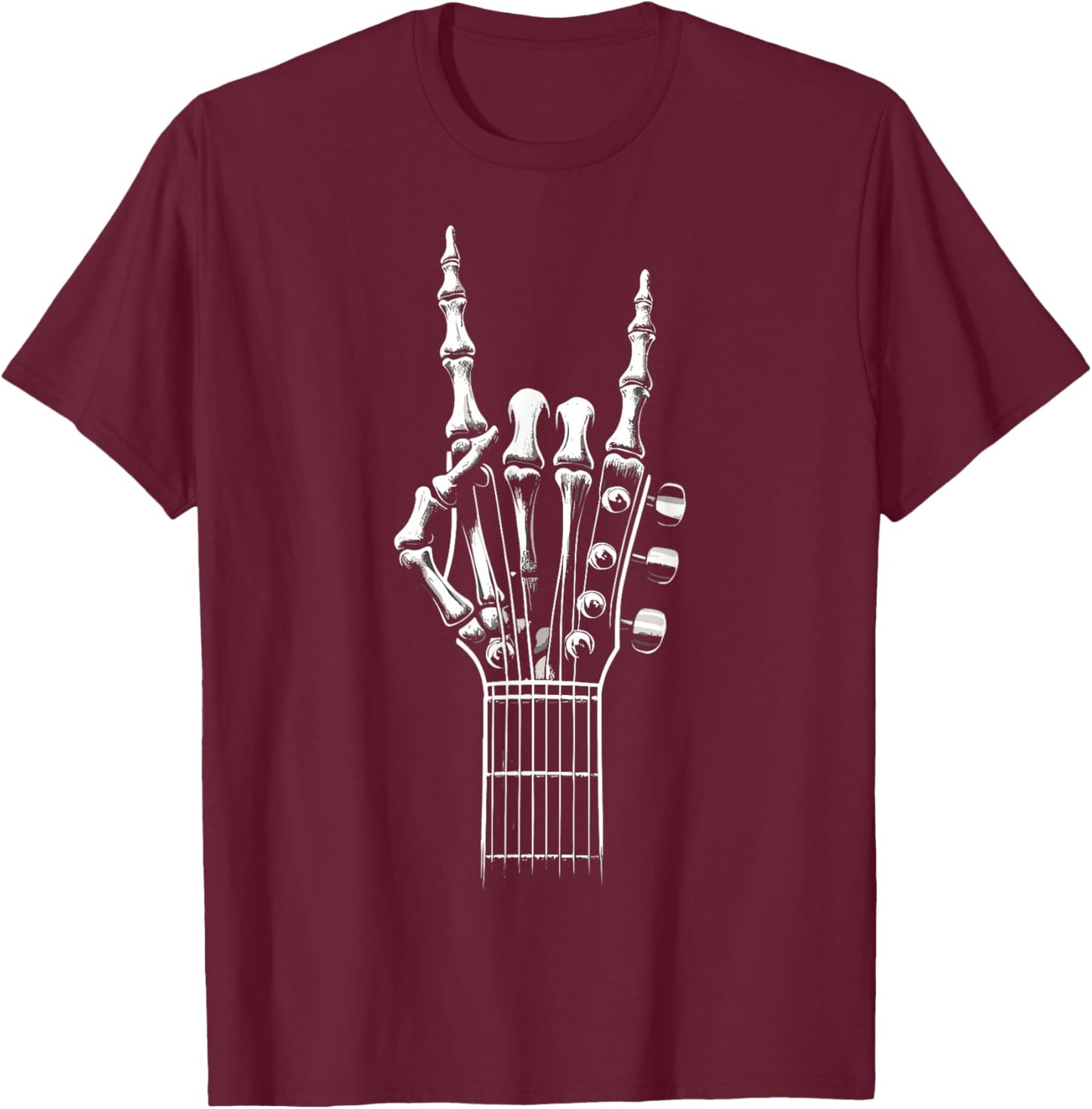Guitar Skeleton Hand Sign Retro Rock and Roll T-Shirt - T-Shirt | Maroon