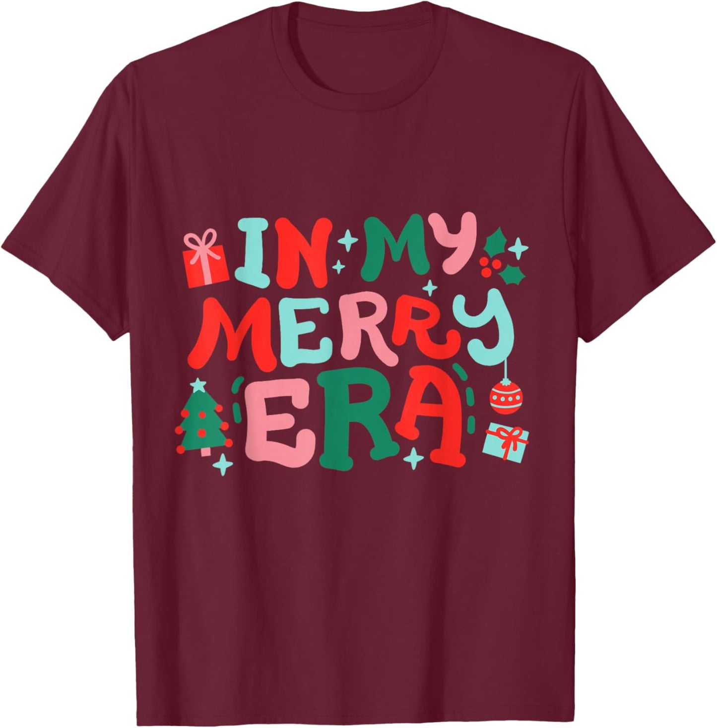 In My Merry Era Cute Retro Groovy Christmas Women Girls Kids T-Shirt - T-Shirt | Maroon