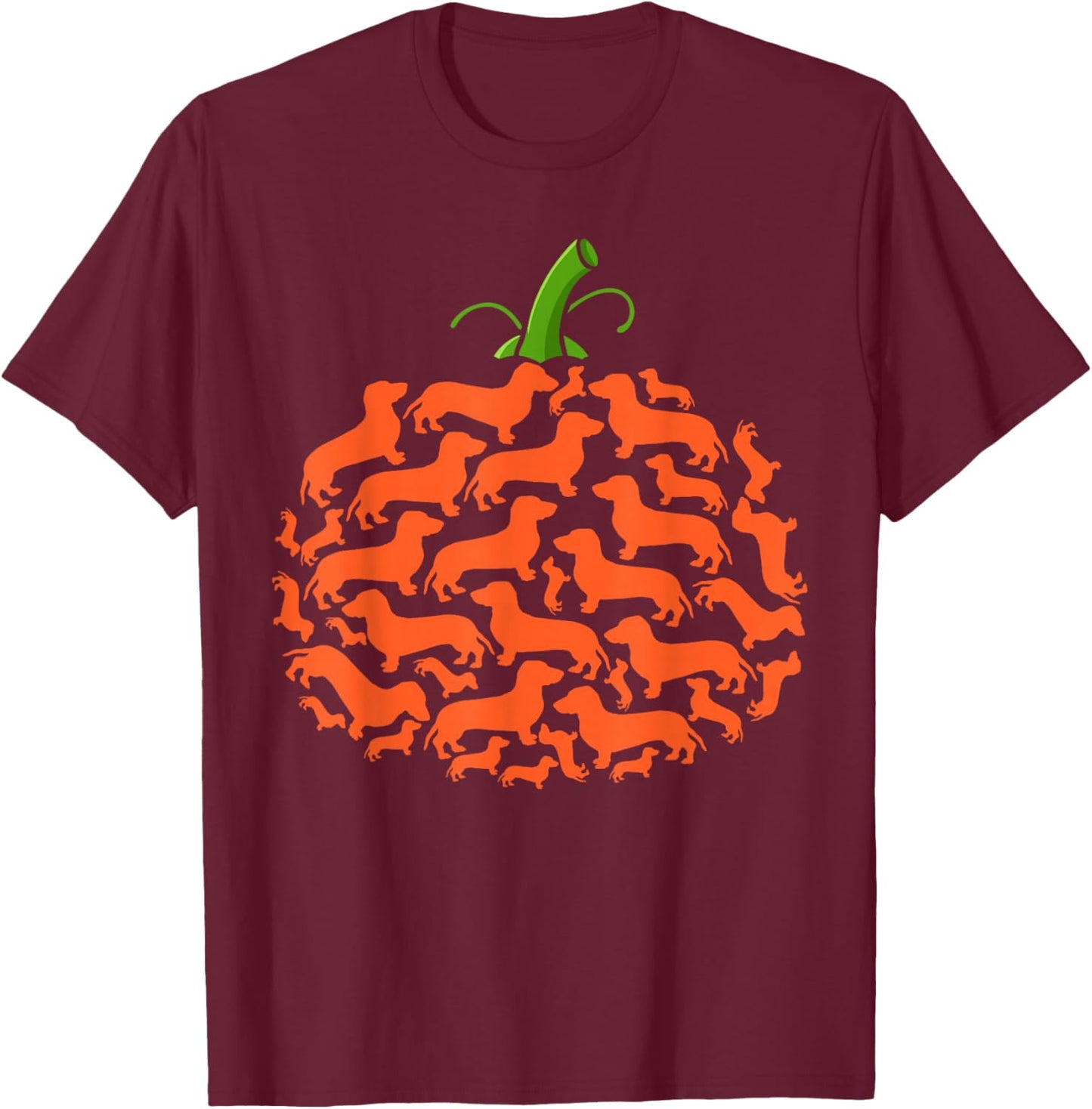 Dachshund Pumpkin Shape Plaid Leopard Dog Autumn Halloween T-Shirt - T-Shirt | Maroon