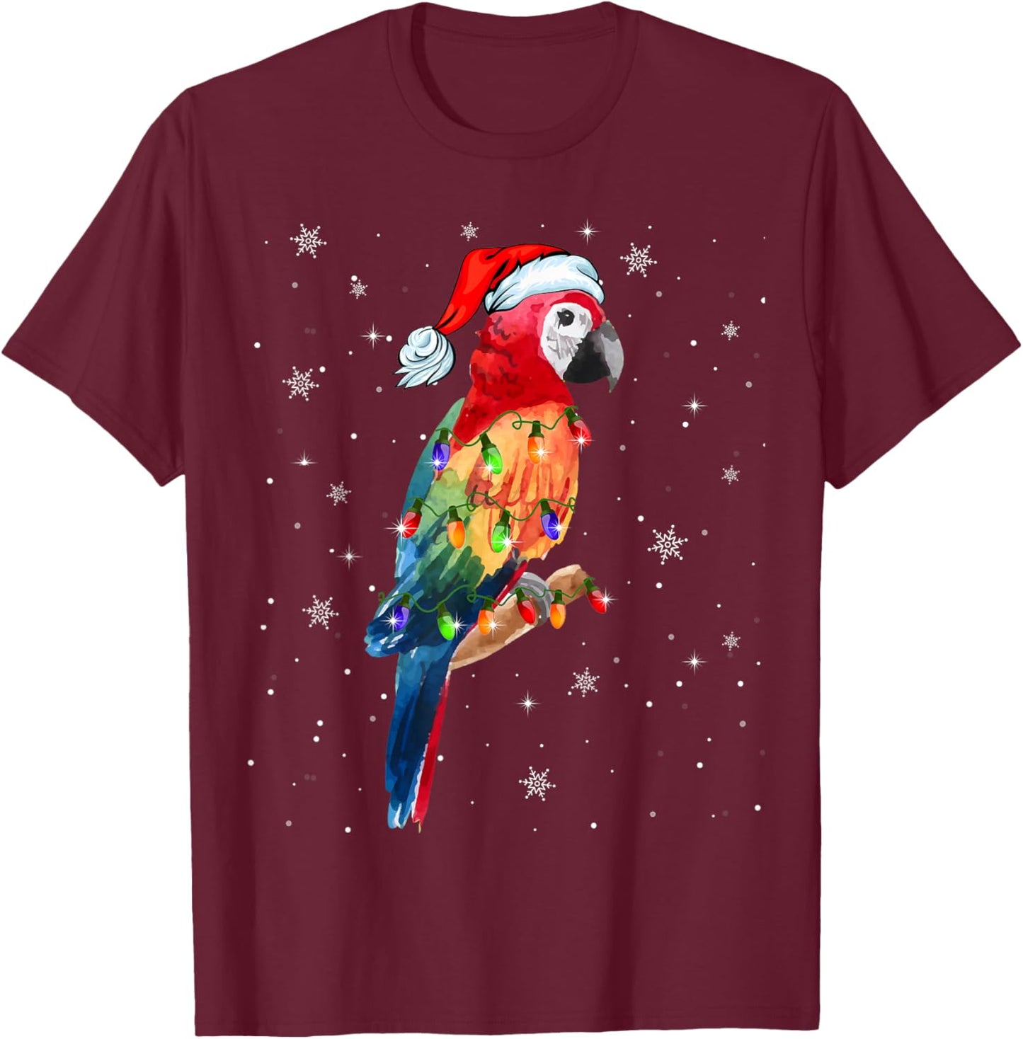 Parrot Santa Hat Christmas Lights Matching Family T-Shirt - T-Shirt | Maroon