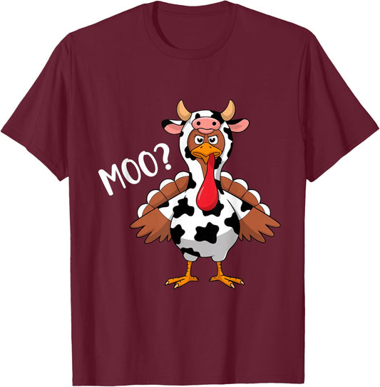 Turkey Moo Funny Thanksgiving Men Women T-Shirt - T-Shirt | Maroon