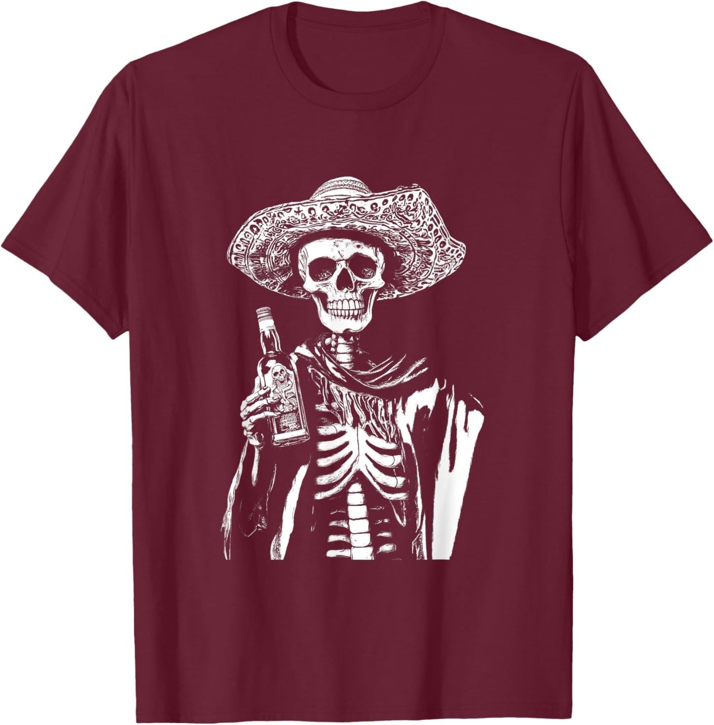 Vintage Skeleton Tequila Mexico Dia De Los Muertos Mexican T-Shirt - T-Shirt | Maroon