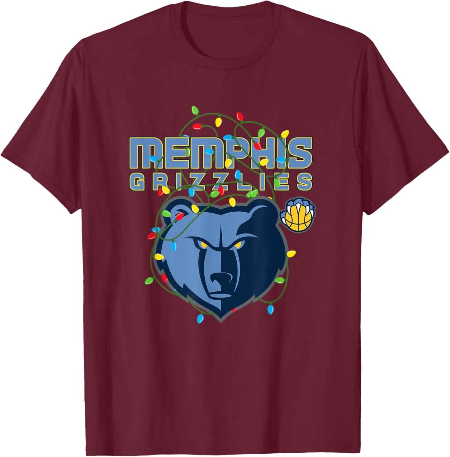 NBA Memphis Grizzlies Christmas Lights Holiday T-Shirt - T-Shirt | Maroon