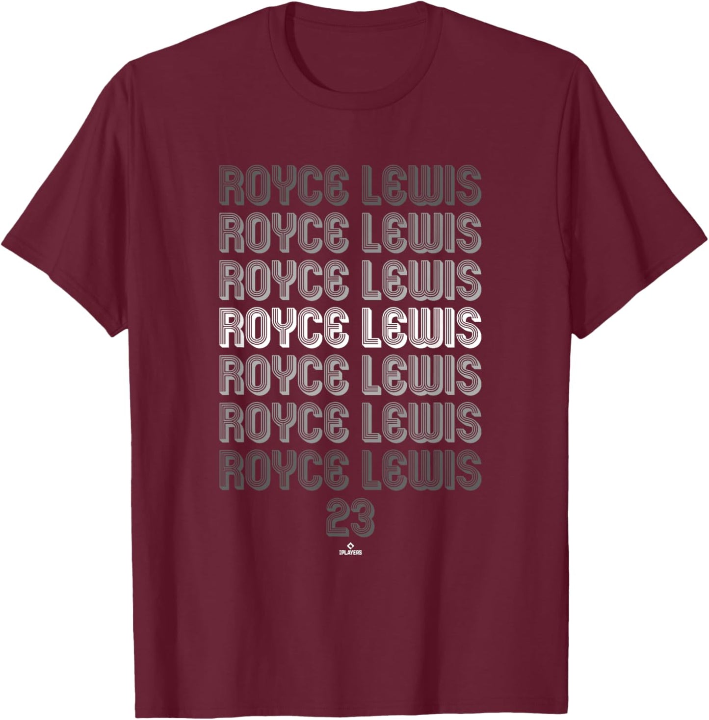 Retro Repeating Text Royce Lewis Minnesota Baseball MLBPA T-Shirt - T-Shirt | Maroon