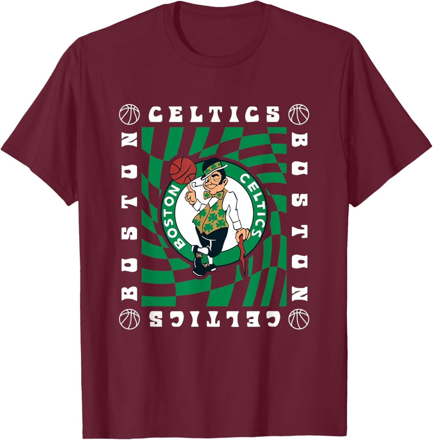NBA Boston Celtics Retro Checkerboard Wave T-Shirt - T-Shirt | Maroon