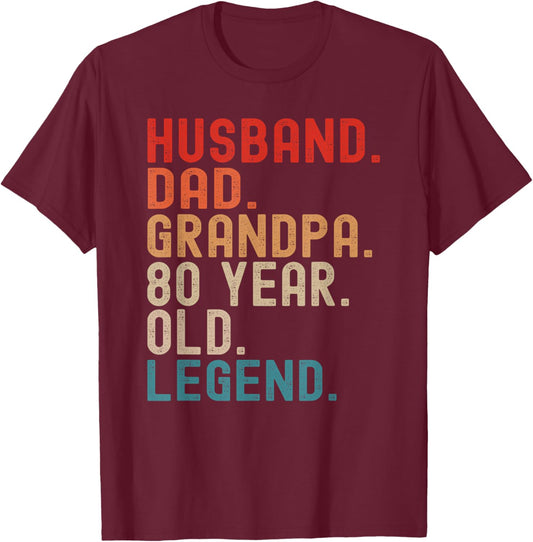 Vintage 80th Birthday Gifts For Husband Dad Grandpa 80 Year T-Shirt - T-Shirt | Maroon