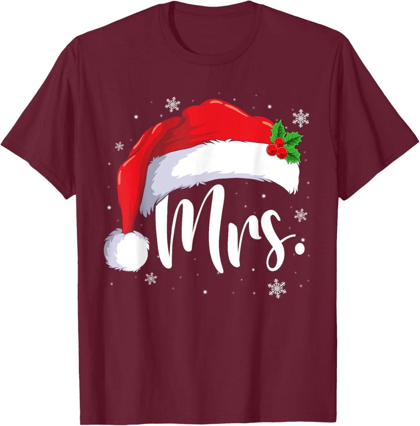 Mr and Mrs Claus Couples Matching Christmas Pajamas Santa T-Shirt - T-Shirt | Maroon