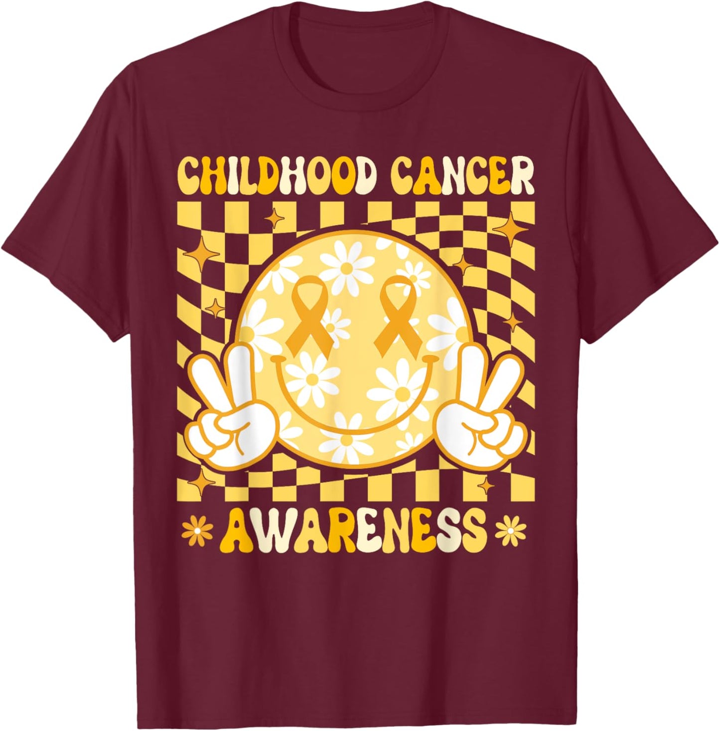 We Wear Gold For Childhood Cancer Awareness Month Smile Face T-Shirt - T-Shirt | Maroon