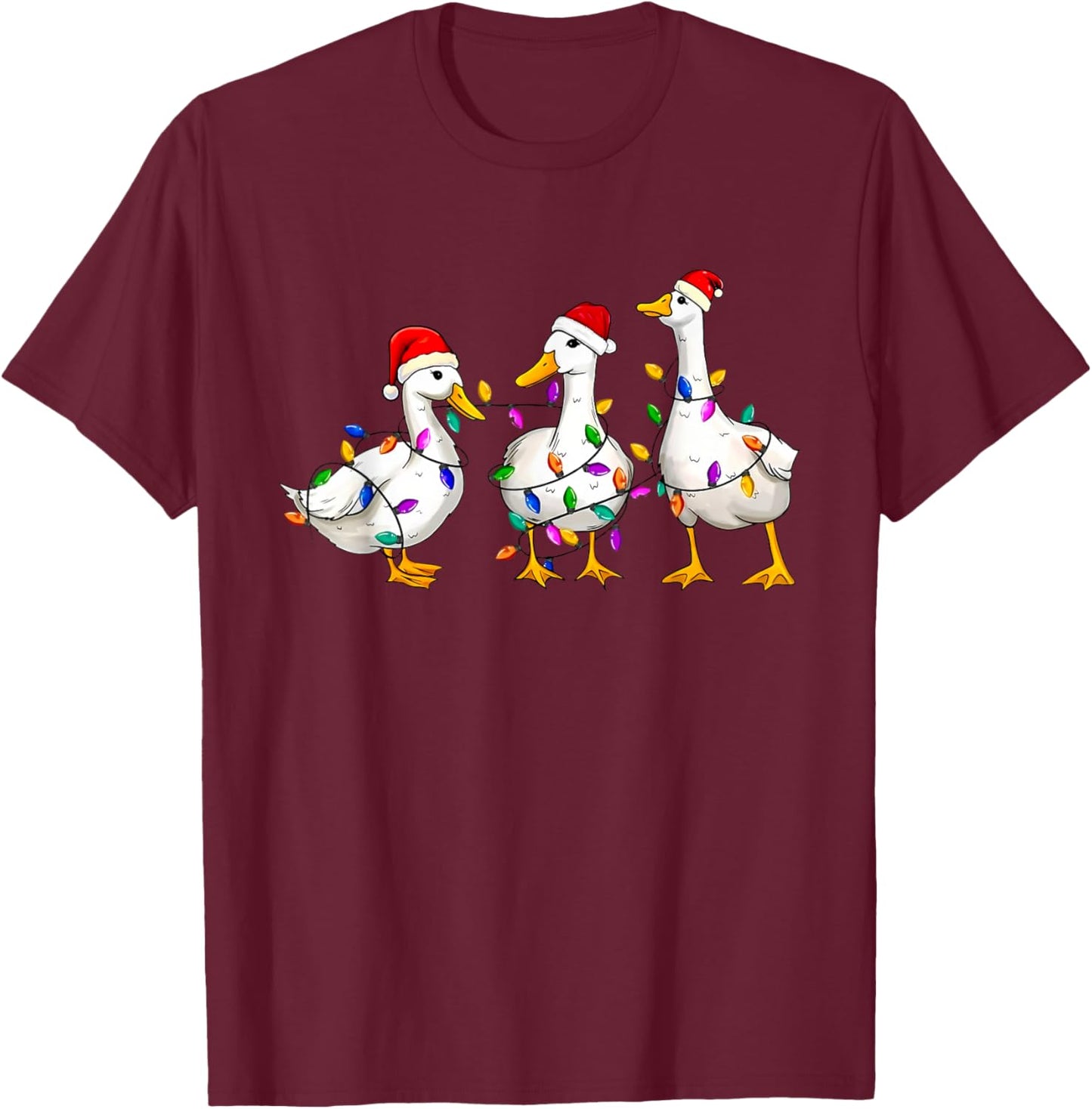 Merry Christmas Duck Christmas Lights Duck Lover Men Women T-Shirt - T-Shirt | Maroon