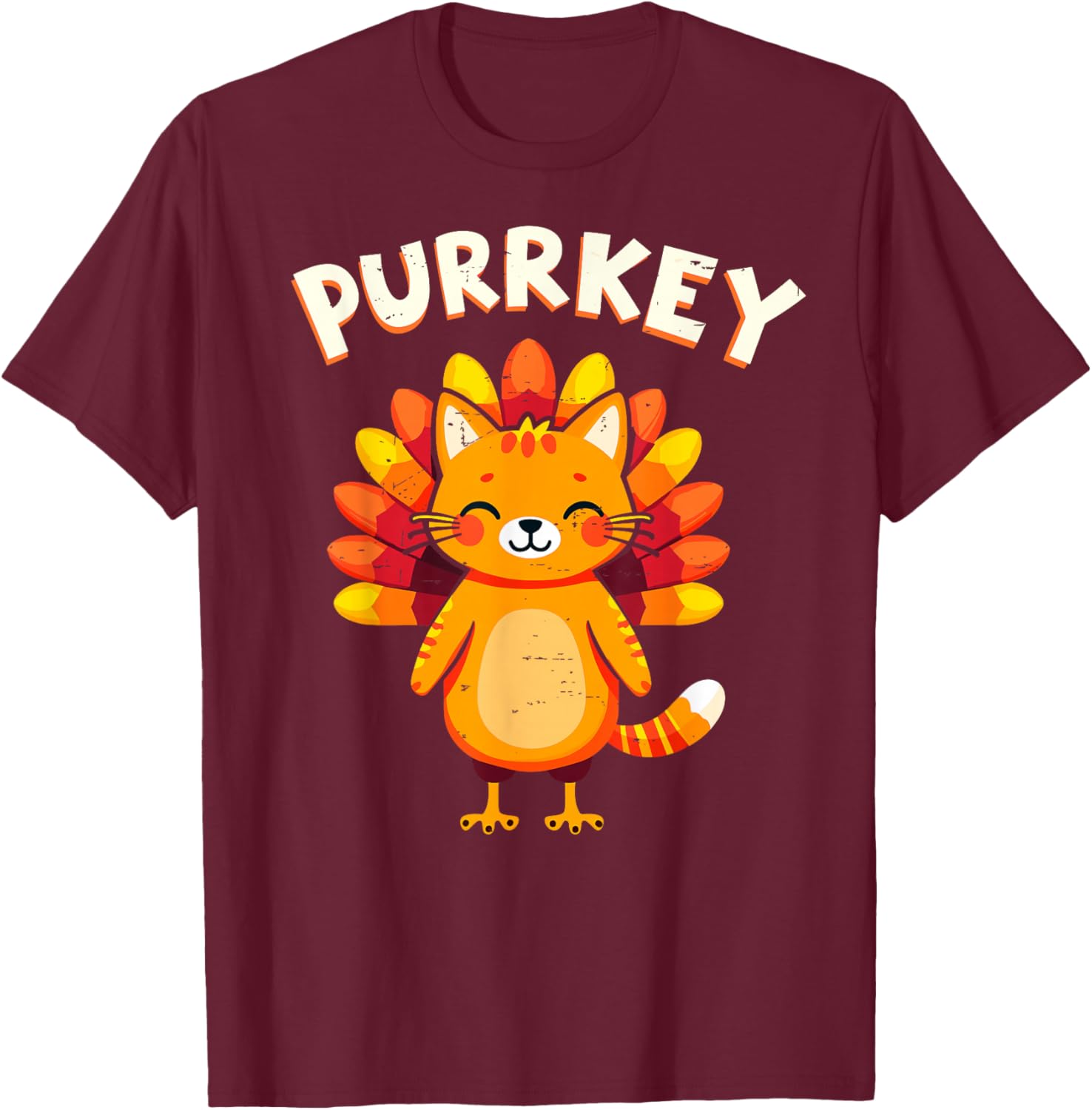 Funny Purrkey Turkey Cat Thanksgiving Day Cats Lover Cat Mom T-Shirt - T-Shirt | Maroon