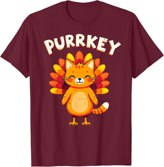 Funny Purrkey Turkey Cat Thanksgiving Day Cats Lover Cat Mom T-Shirt - T-Shirt | Maroon