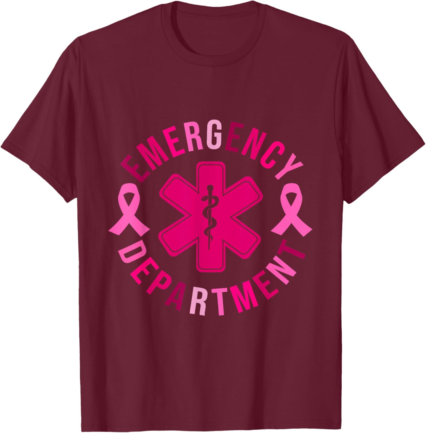 Emergency Department Emergency Room Nurse Breast Cancer T-Shirt - T-Shirt | Maroon