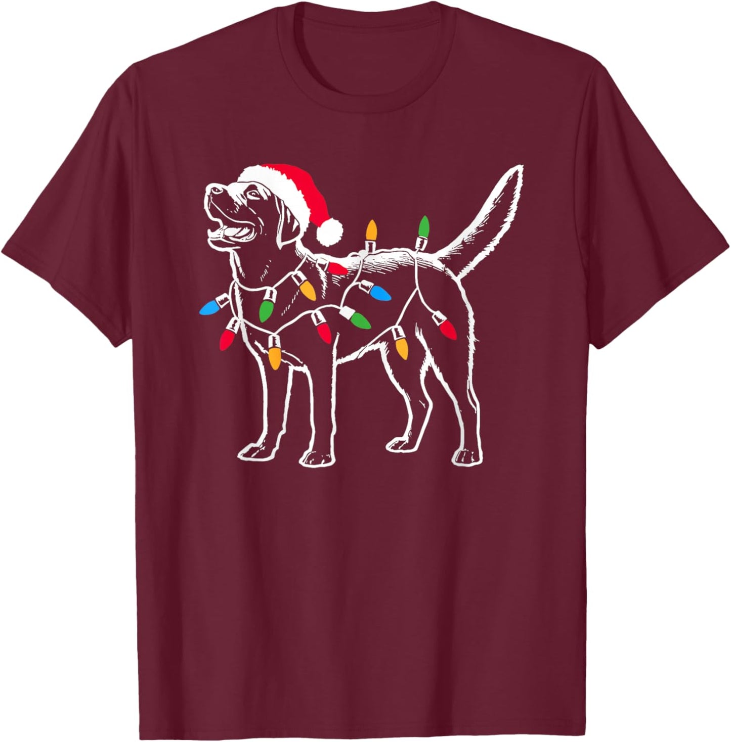 Funny Santa Labrador Retriever Christmas Lights Dog Lover T-Shirt - T-Shirt | Maroon