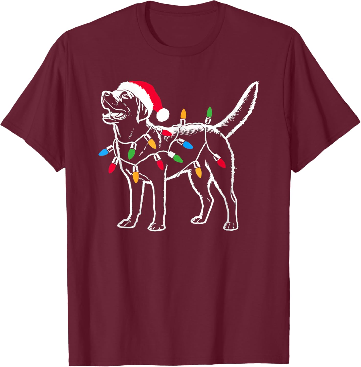 Funny Santa Labrador Retriever Christmas Lights Dog Lover T-Shirt - T-Shirt | Maroon