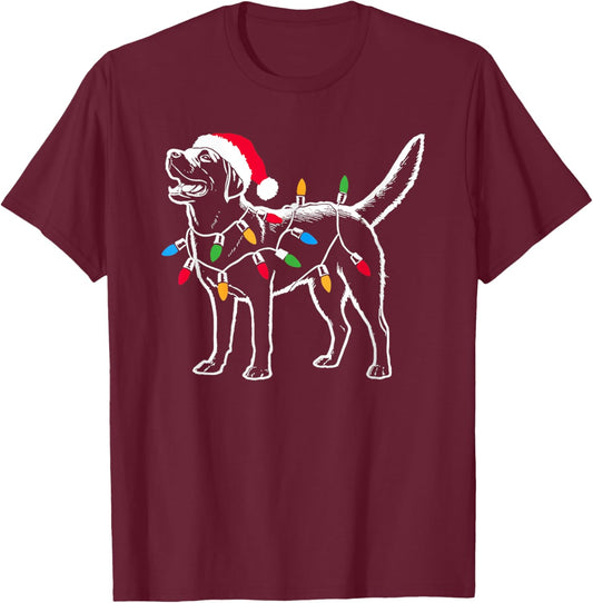 Funny Santa Labrador Retriever Christmas Lights Dog Lover T-Shirt - T-Shirt | Maroon