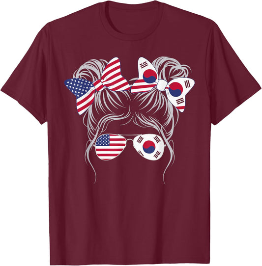 Half American Half Korean USA Flag South Korea America T-Shirt - T-Shirt | Maroon