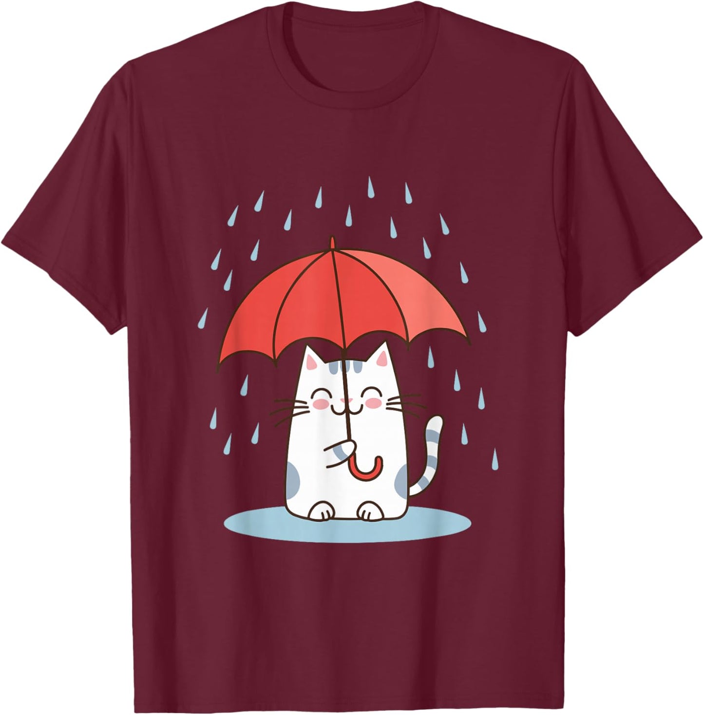 Raining Cat Under Umbrella Autumn Cat T-Shirt - T-Shirt | Maroon