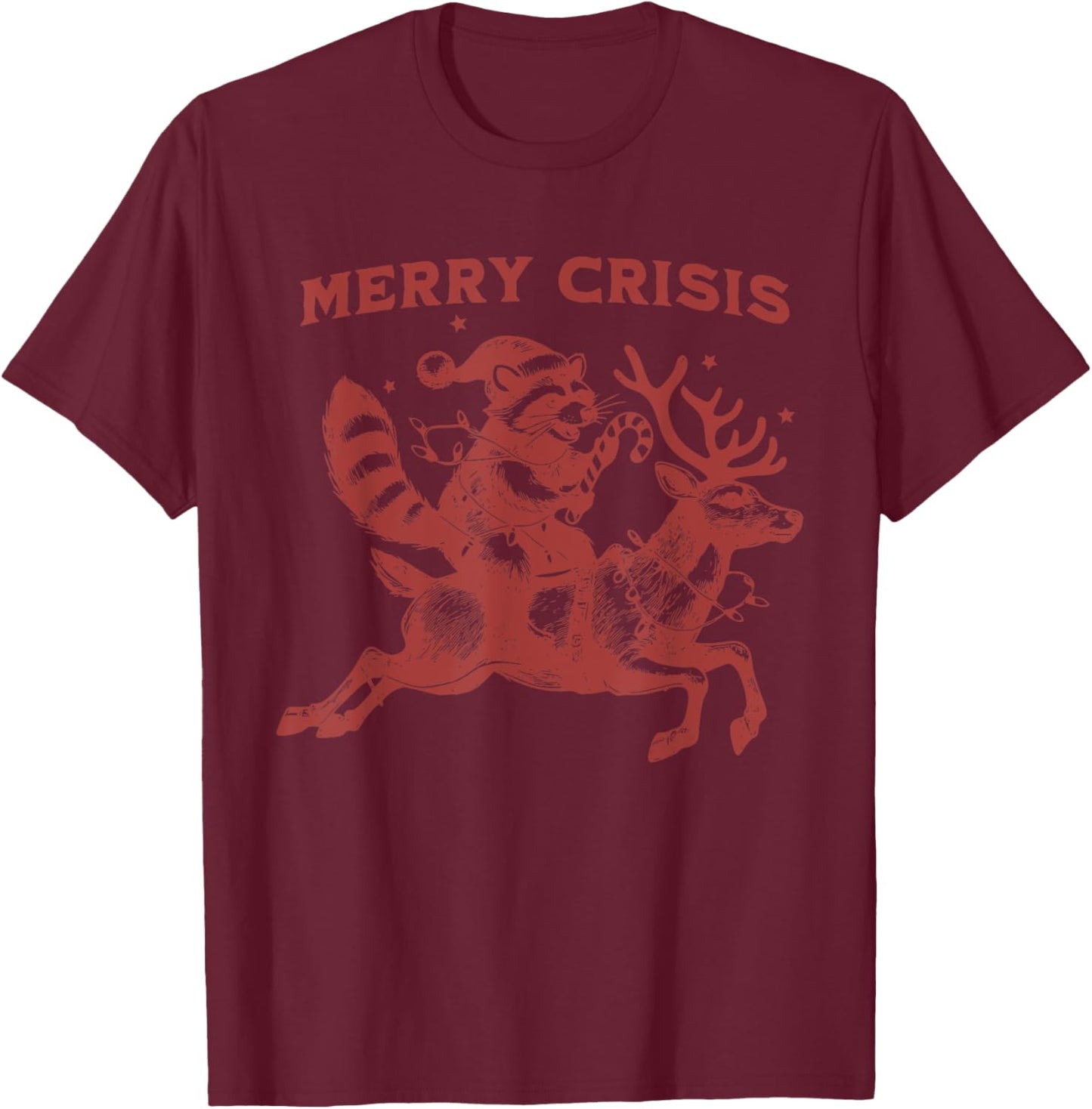 Merry Crisis Funny Xmas Christmas T-Shirt - T-Shirt | Maroon