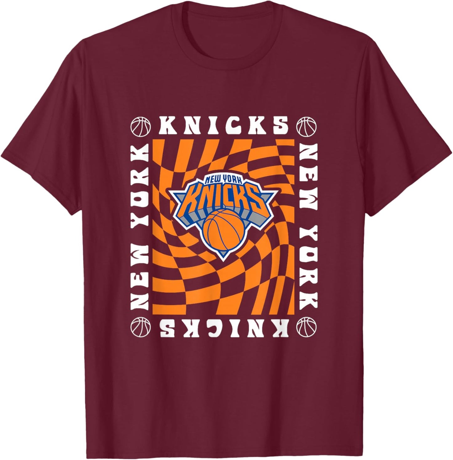 NBA New York Knicks Retro Checkerboard Wave T-Shirt - T-Shirt | Maroon
