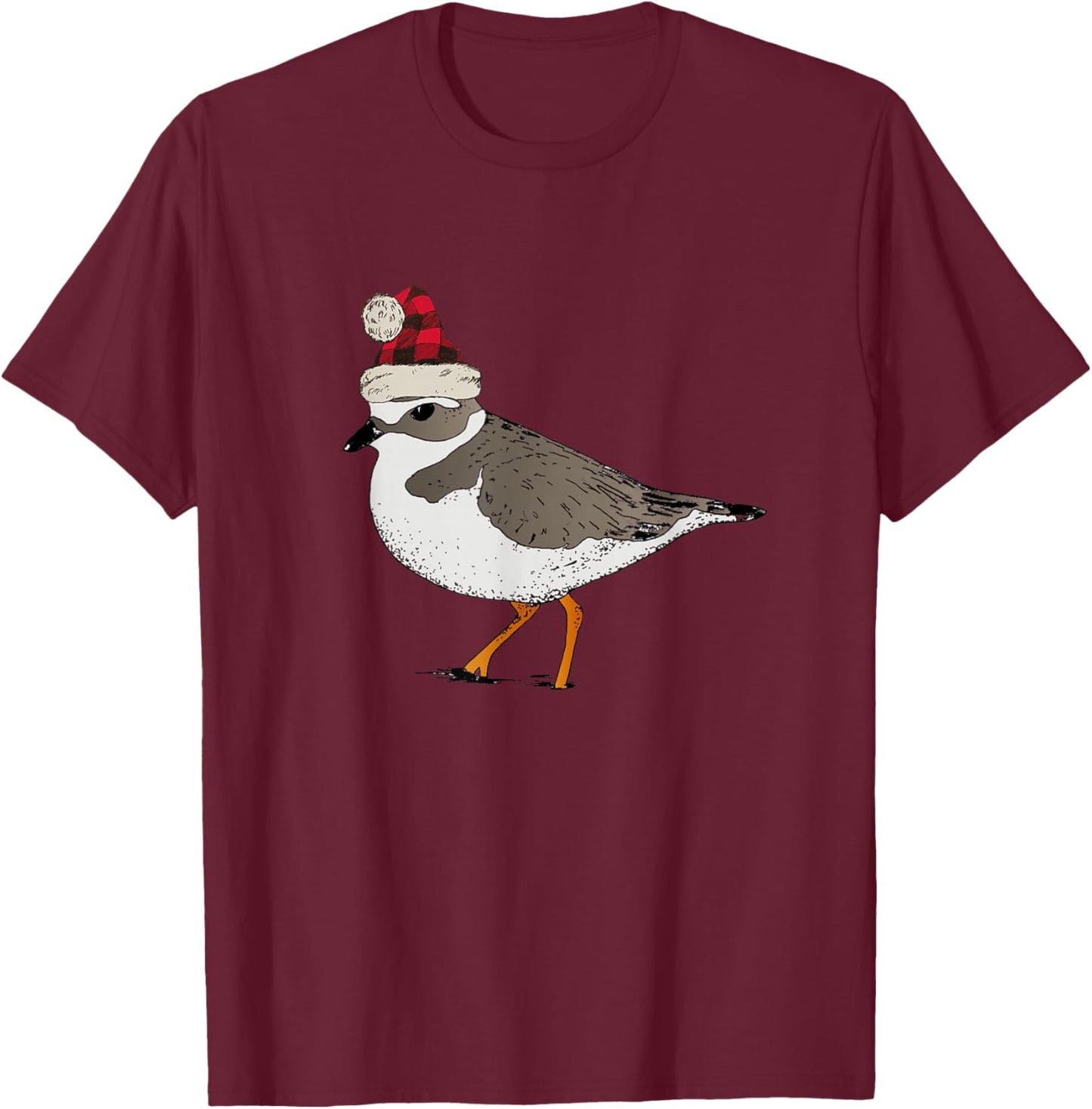 Piping Plover Christmas Shorebird Holiday Bird Birding T-Shirt - T-Shirt | Maroon