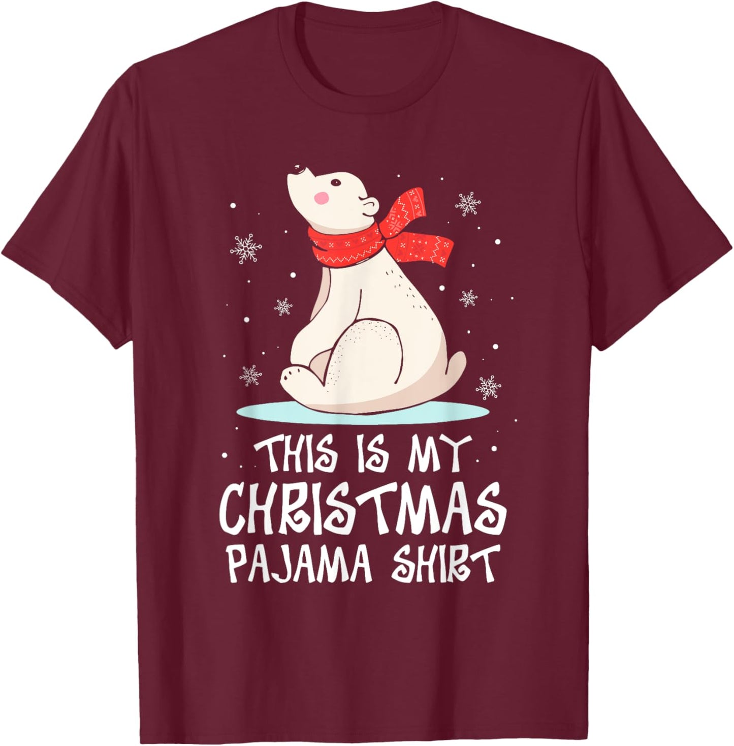 This is My Christmas Pajama Shirt Polar Bear Funny Xmas Kid T-Shirt - T-Shirt | Maroon
