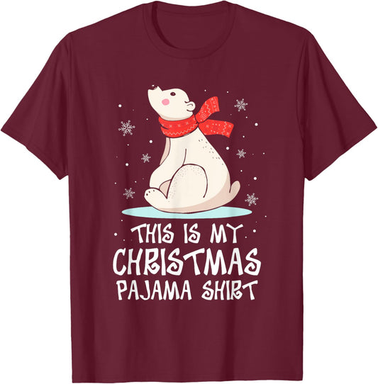 This is My Christmas Pajama Shirt Polar Bear Funny Xmas Kid T-Shirt - T-Shirt | Maroon