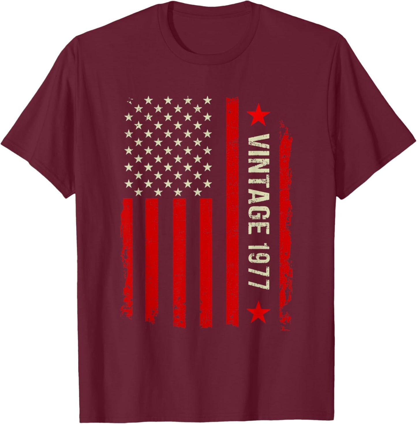 Vintage 1977 48th Birthday Gifts 48 Years Old American Flag T-Shirt - T-Shirt | Maroon