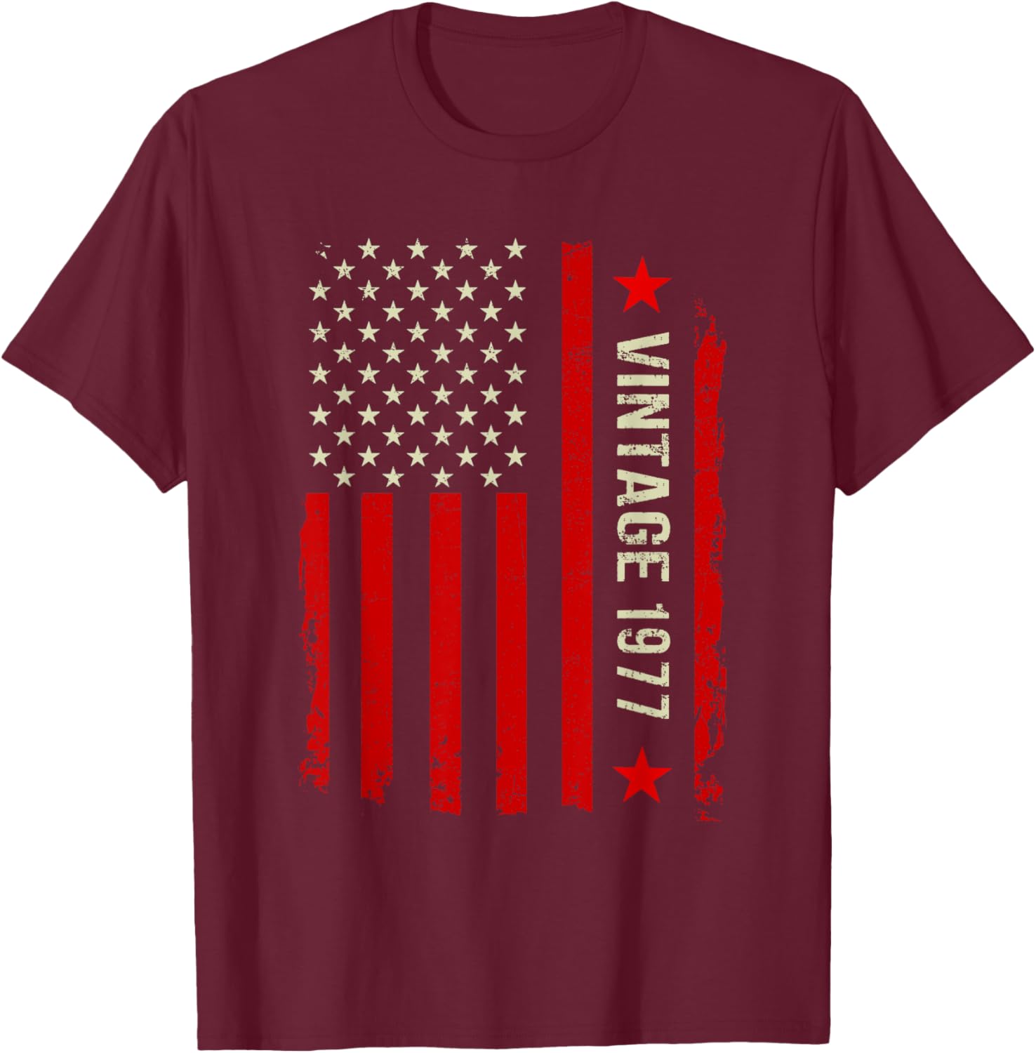 Vintage 1977 48th Birthday Gifts 48 Years Old American Flag T-Shirt - T-Shirt | Maroon