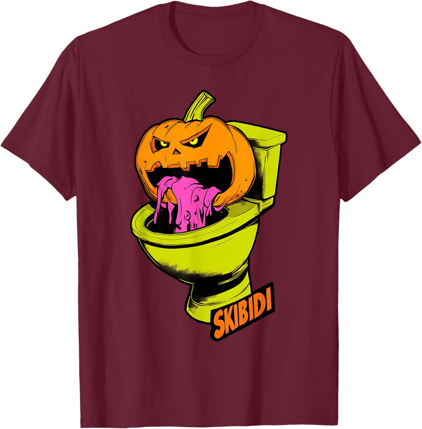Skibidi Pumpkin Funny Halloween Toilet Kids Fun Crazy Slang T-Shirt - T-Shirt | Maroon