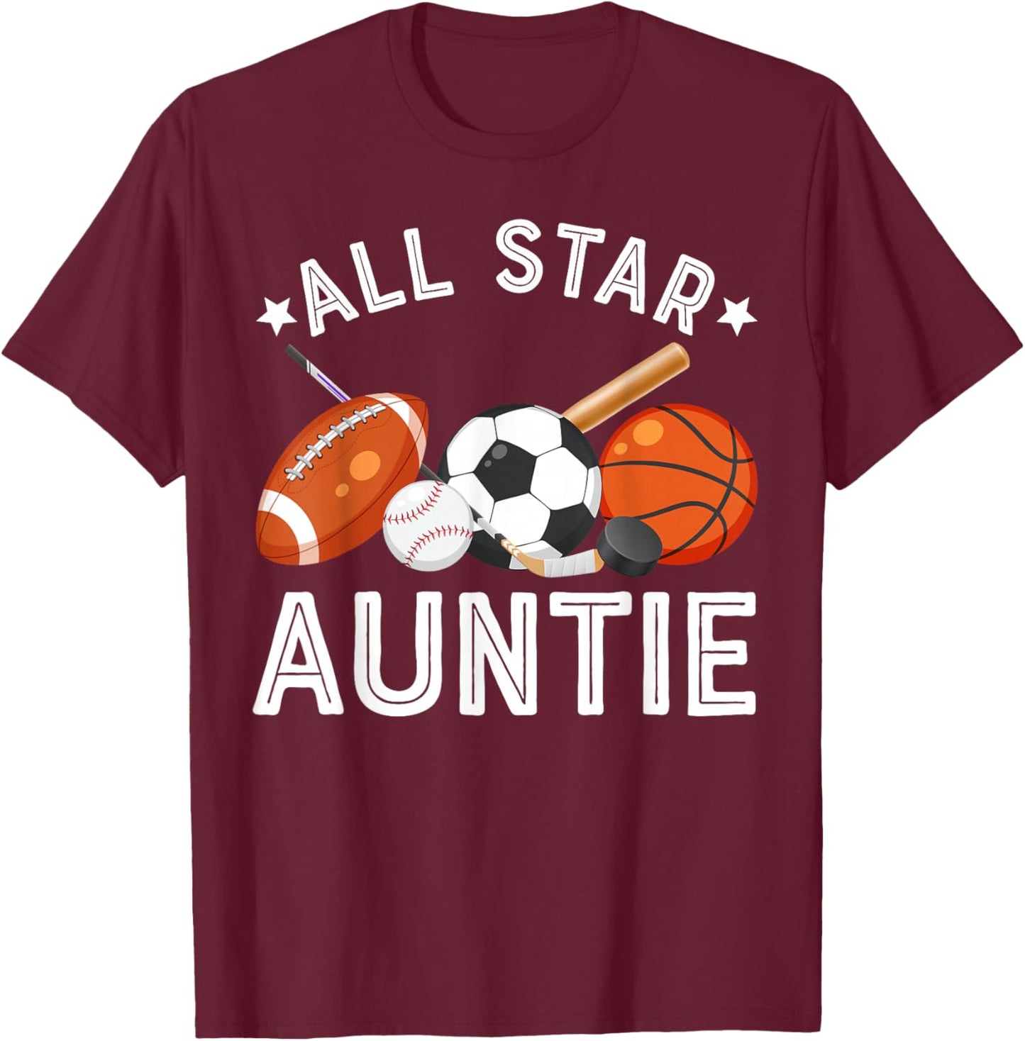 All Star Auntie Of The Birthday Boy Basketball Soccer Sport T-Shirt - T-Shirt | Maroon