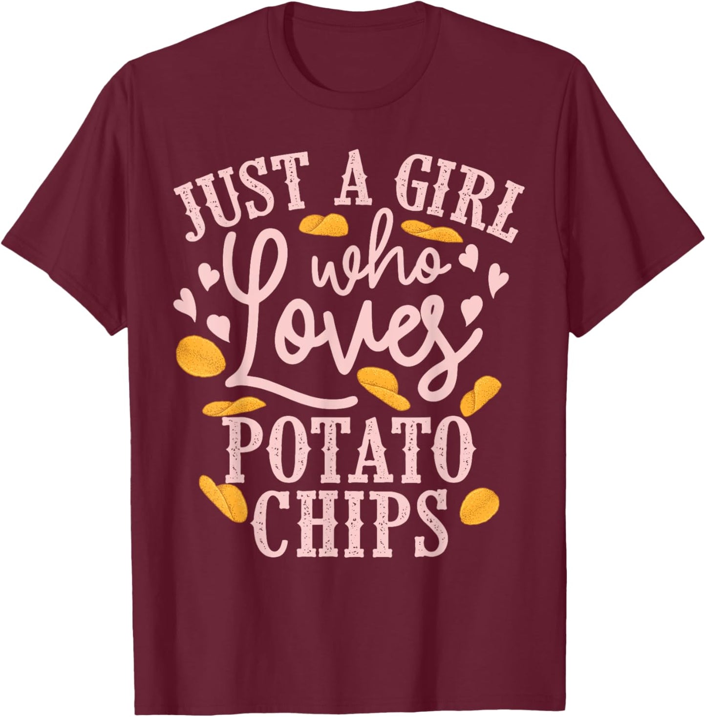 Funny Potato Chips Design Girls Kids Bag Of Chips T-Shirt - T-Shirt | Maroon