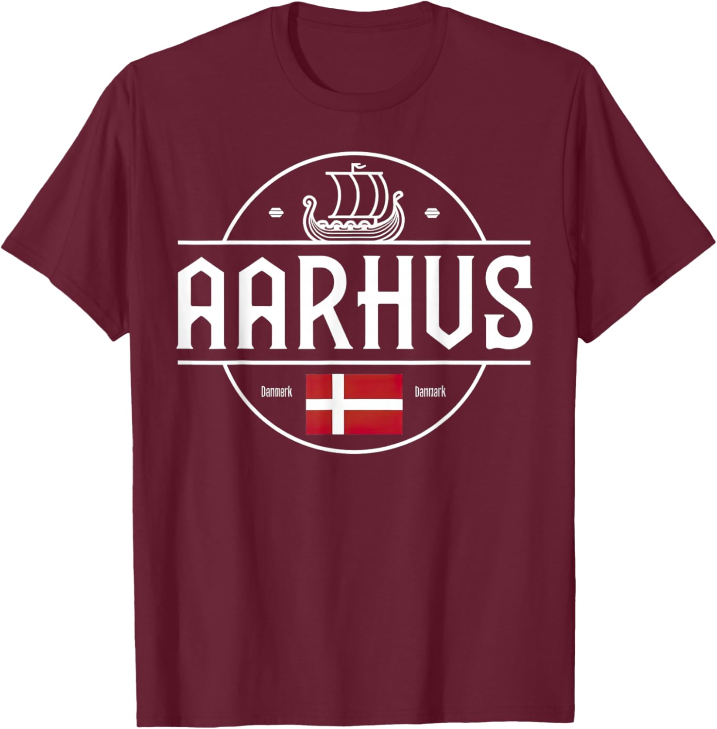 Aarhus Denmark Danmark City Viking Flag Pride T-Shirt - T-Shirt | Maroon