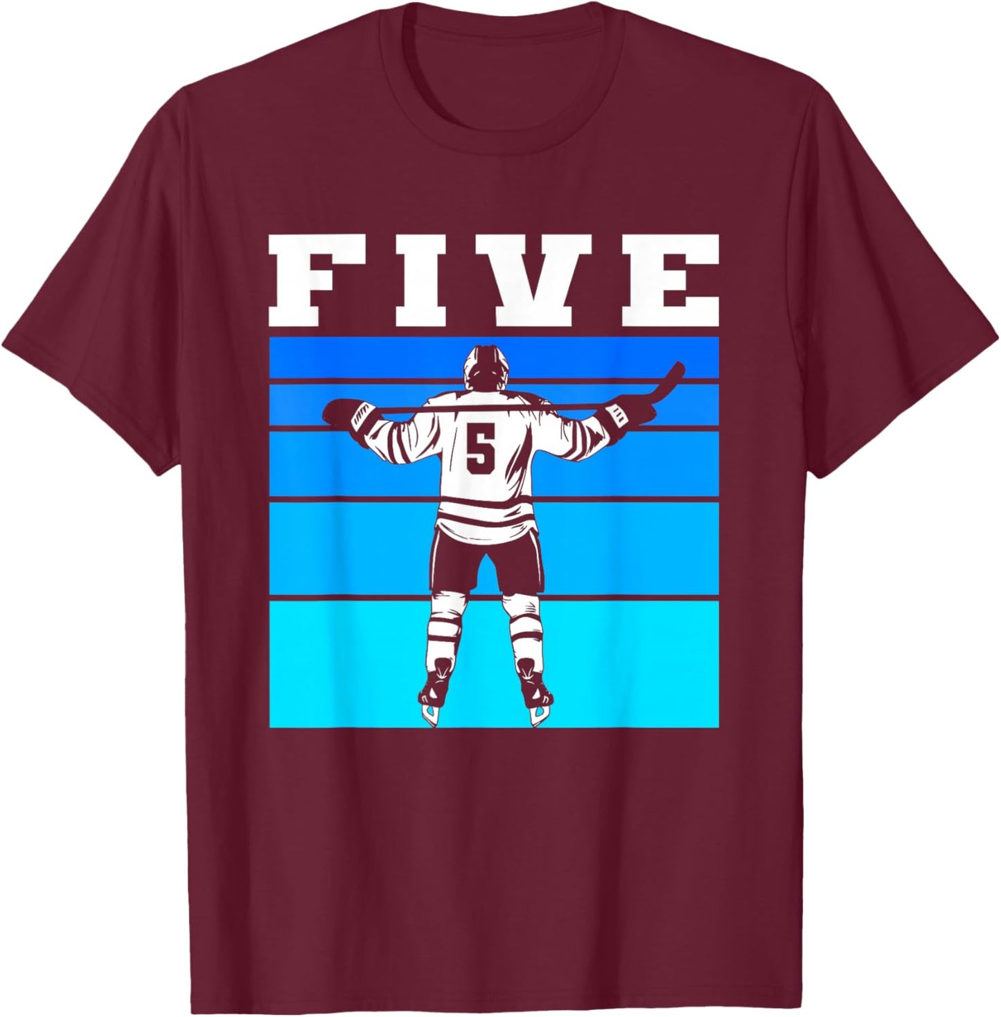 Hockey Boy 5th Birthday Five Ice Hockey Birthday Party T-Shirt - T-Shirt | Maroon