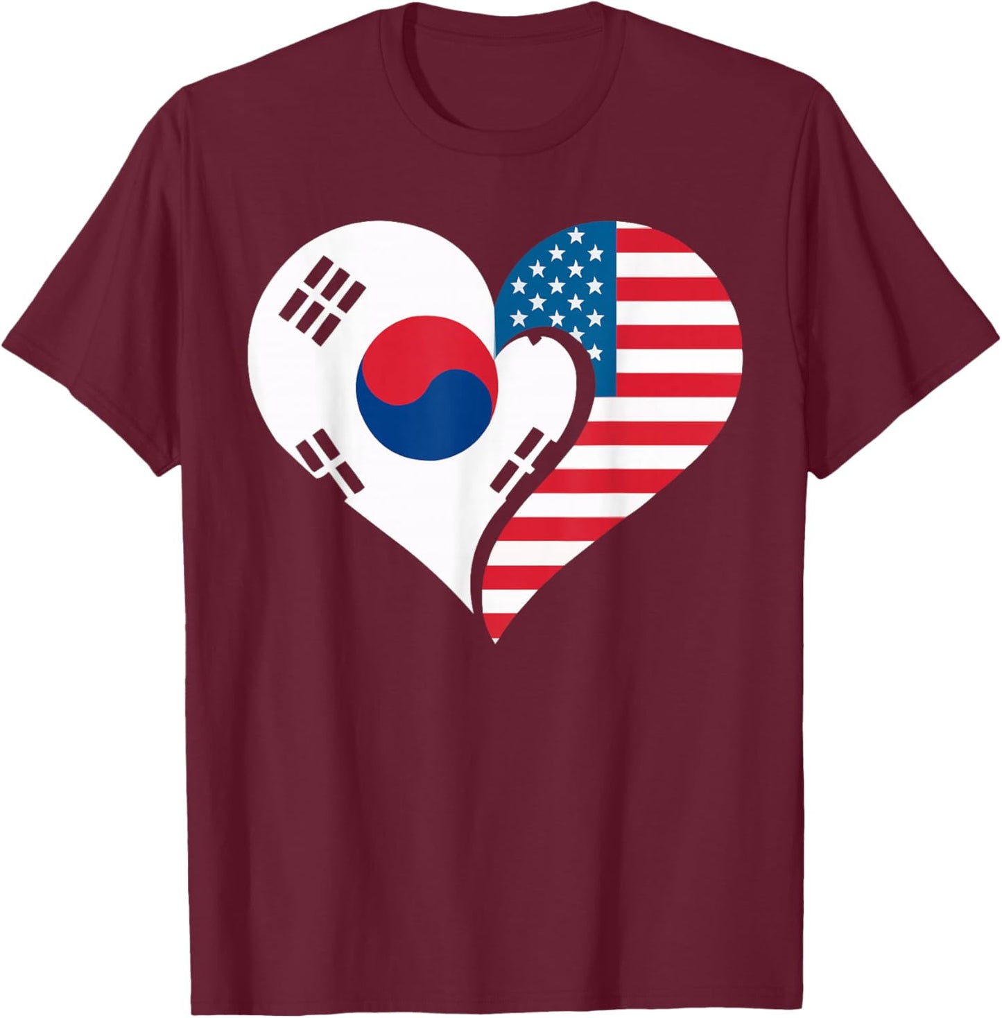 Half American Half Korean USA Flag South Korea America T-Shirt - T-Shirt | Maroon
