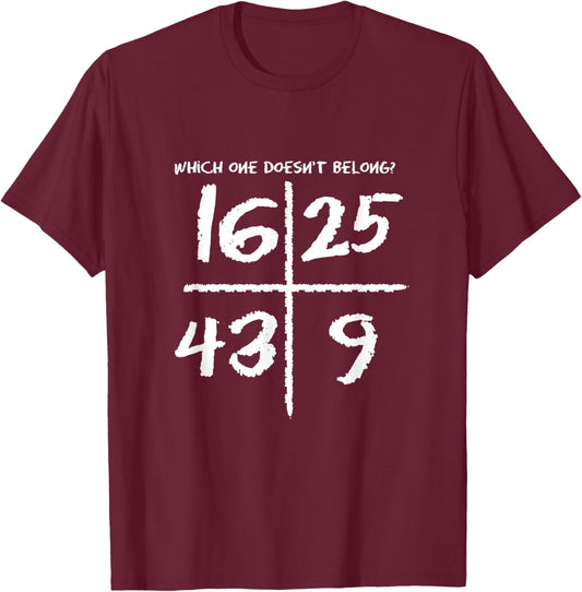 Which One Doesn't Belong? 16, 25, 43, and 9 T-Shirt - T-Shirt | Maroon