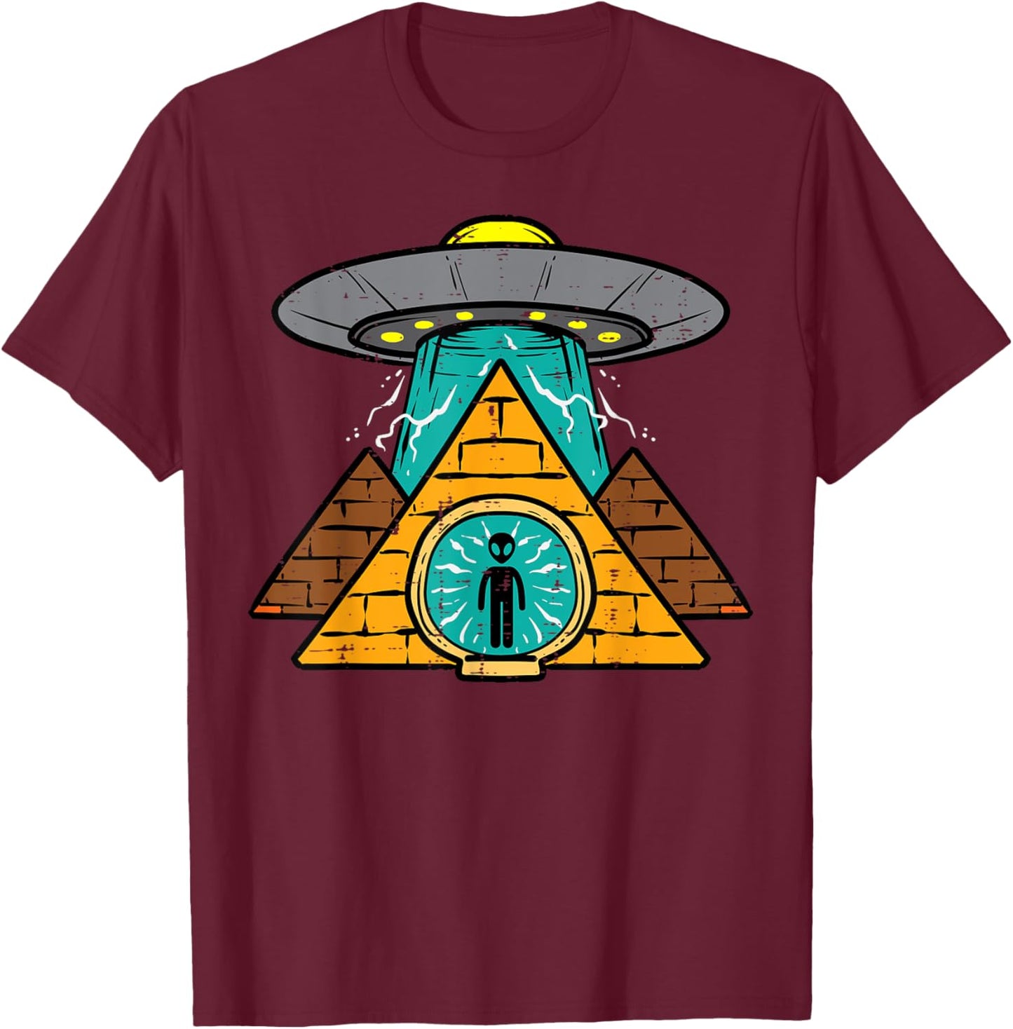 Alien Ufo Pyramid Funny Conspiracy Science Men Women Kids T-Shirt - T-Shirt | Maroon