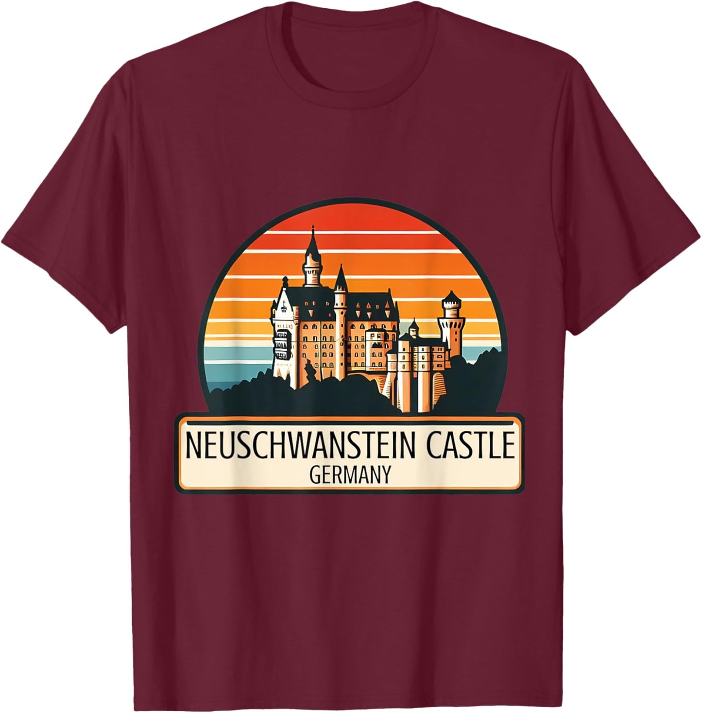 Neuschwanstein Castle Bavaria Germany Souvenir Memorabilia T-Shirt - T-Shirt | Maroon