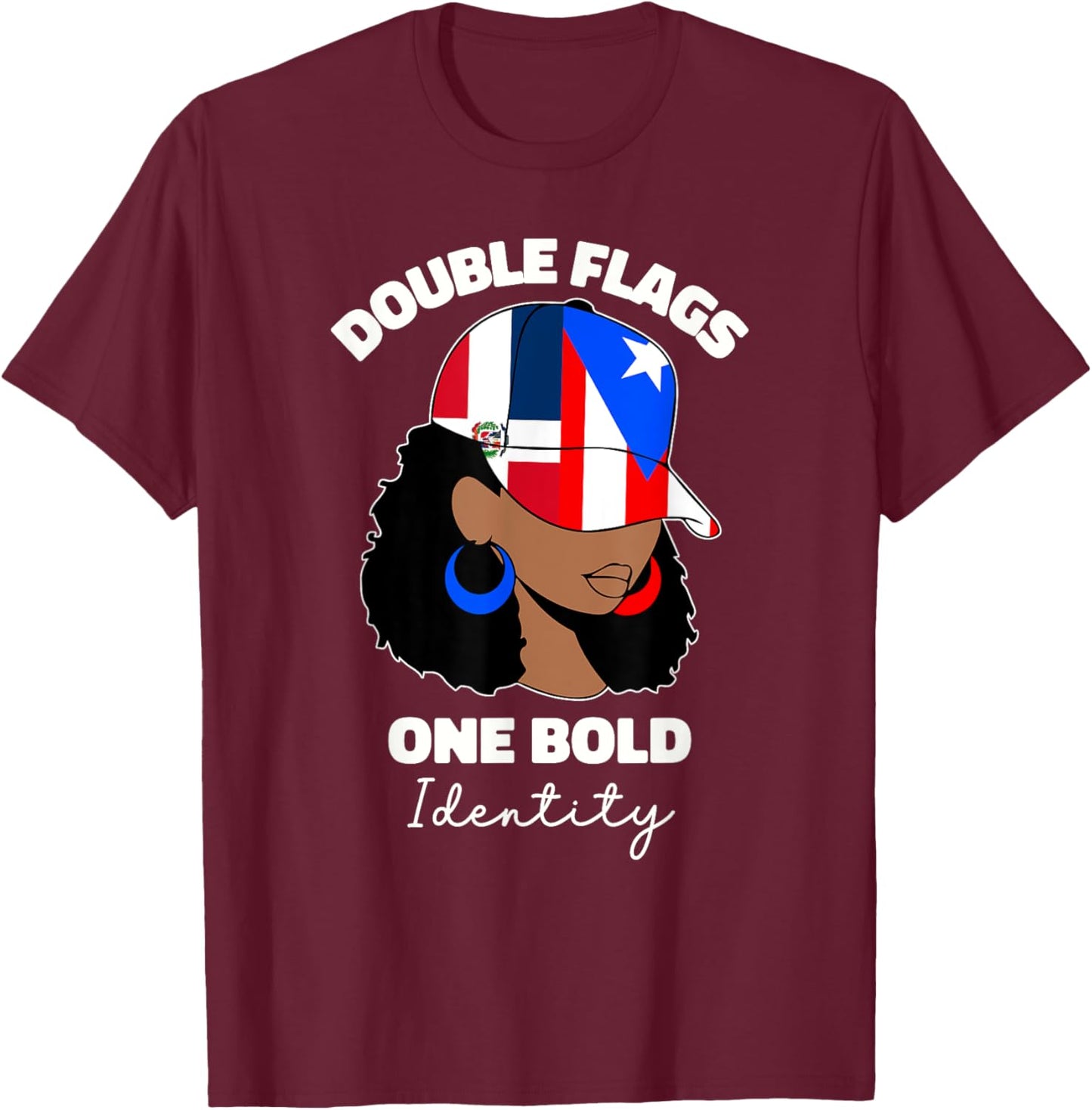 Half Dominican And Puerto Rican Rico Flag DominiRican Girl T-Shirt - T-Shirt | Maroon